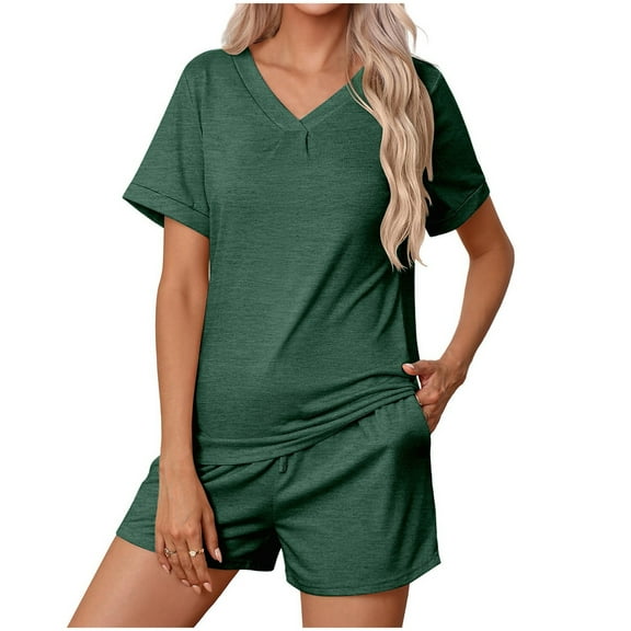 LYXSSBYX Womens Pajama Sets Women's Home Clothing Pajama Set Knitted Fabric Short Sleeved Shorts Two-Piece Set