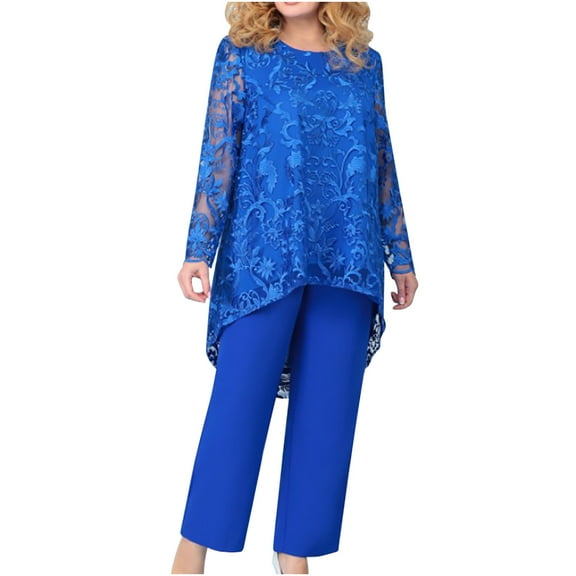 LYXSSBYX Womens Plus Size 2 Piece Outfits Women's Plus Size Evening Dress Lace Embroidery Temperament Fit PantsTwo Piece Set