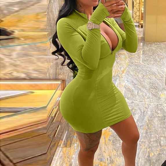 LYXSSBYX Womens Plus Size Dresses Fashion Woman Casual Loose Sexy Zipper Tight Nightclub Long Sleeve Dress