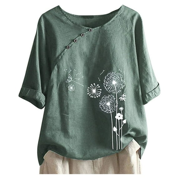 LYXSSBYX Womens Plus Size Shirts Summer Fashion Women Casual Button Floral Print Short Sleeve T-Short Blouse Tops