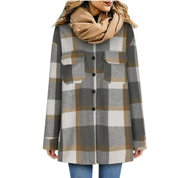 LYXSSBYX Womens Shacket Jackets Clearance Fashion Women Casual Long Sleeve Plush Single-Breasted Long Coat Tops Blouse Coat