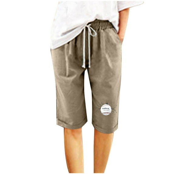 LYXSSBYX Womens Shorts with Pockets Clearance Women's Shorts Cotton and Linen Fashionable Printing Elastic Waist 5-inch Pants Drawstring 5-inch Shorts