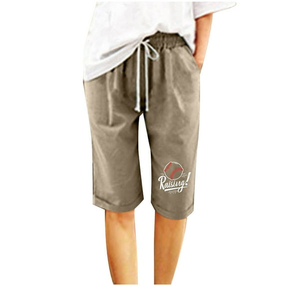 LYXSSBYX Womens Shorts with Pockets Clearance Women's Shorts Cotton and Linen Fashionable Printing Elastic Waist 5-inch Pants Drawstring 5-inch Shorts
