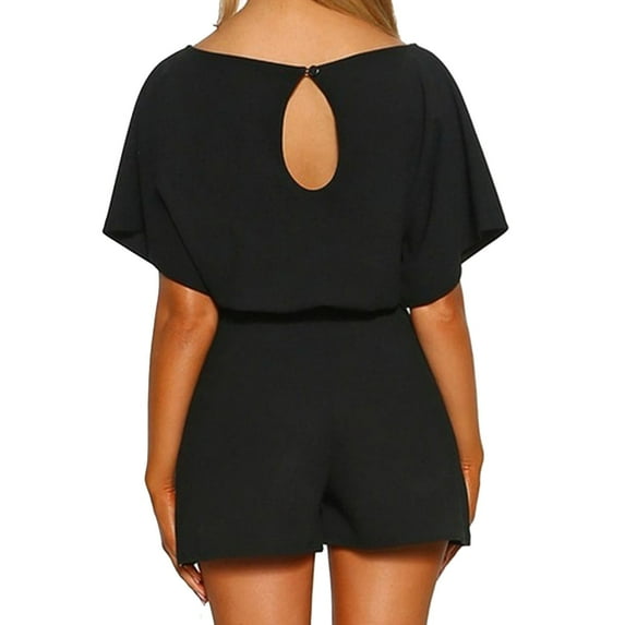 LYXSSBYX Womens Shorts with Pockets Clearance Woman's Summer Short Sleeve Solid Color Fashion Backless Casual Loose Jumpsuit