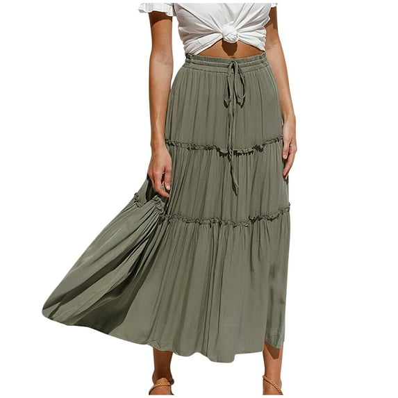 LYXSSBYX Womens Skirts Long Length Clearance Women Summer Fashion Solid Casual Drawstring Slim Midi Maxi Party Skirt