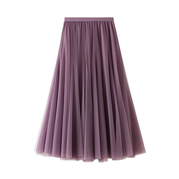 LYXSSBYX Womens Skirts and Dresses Clearance Women's Long Skirt Casual Solid Color High Waist Mesh Midi Swing Skirt