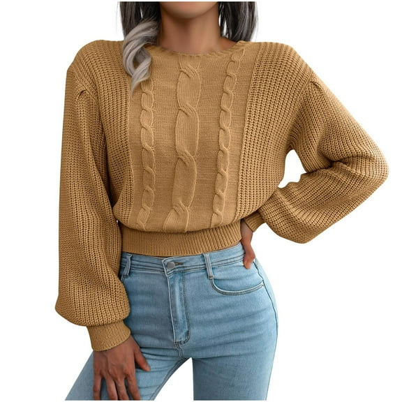 LYXSSBYX Womens Sweaters Clearance Fashion Women Casual Solid Round Neck Long Sleeve Loose Sweater Autumn Blouse Tops