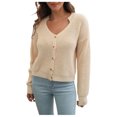 thumbnail image 1 of LYXSSBYX Womens Sweaters Clearance Fashion Womens V-Neck Winter Button Solid Long Sleeve Pullover Tops Sweaters, 1 of 1
