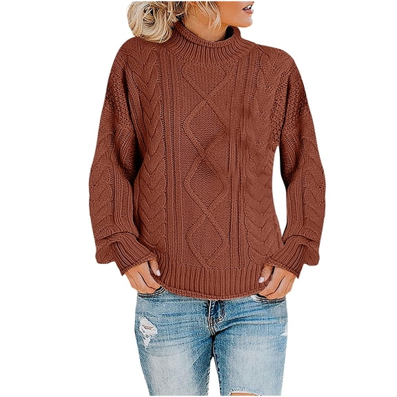 LYXSSBYX Womens Sweaters Clearance Women Casual Soild Long Sleeve Thick Knit Pullover Turtleneck Sweater Coat