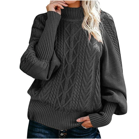 LYXSSBYX Womens Sweaters Clearance Women Casual Solid Long Sleeve Thick Knit Pullover Crewneck Sweater Coat