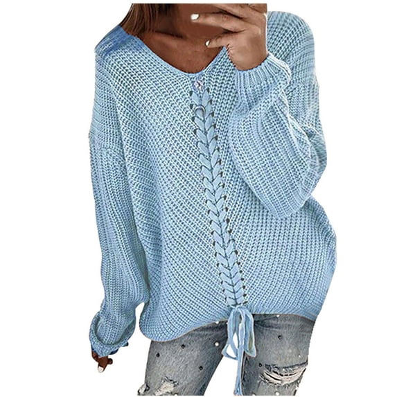 LYXSSBYX Womens Sweaters Clearance Womens Fashion Solid Long Sleeve Sweater Loose V-Neck knitting Sweater