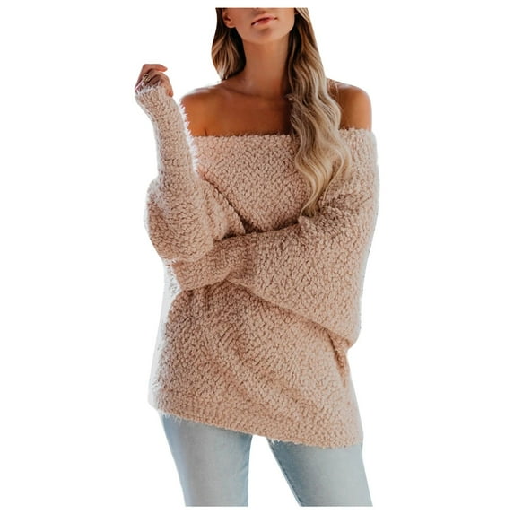 LYXSSBYX Womens Sweaters Plus Size Clearance Women's Solid Color Casual Long-Sleeved Warmth Collar Pullover Sweater