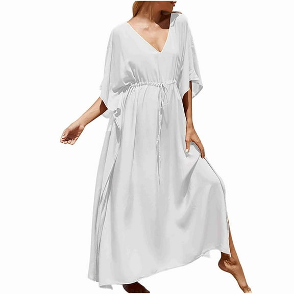 LYXSSBYX Womens Swimsuit Cover up Dress Women's Beach Smock Drawstring Vacation Robe Bikini Sun Protection Shirt Beach Coat