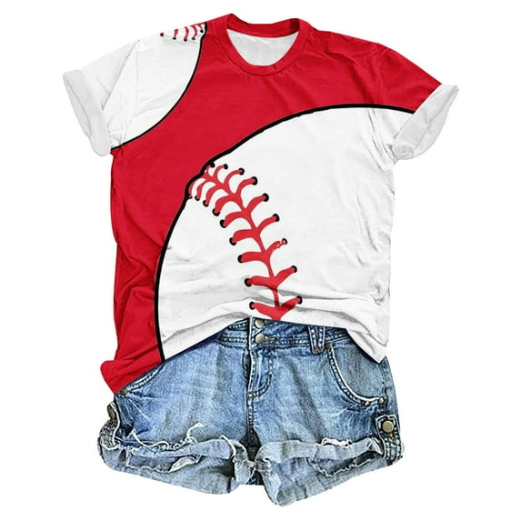 LYXSSBYX Womens T Shirts Graphic Tees Trendy Women's Baseball Printed Casual Round Neck Printed Short Sleeved T-Shirt Top
