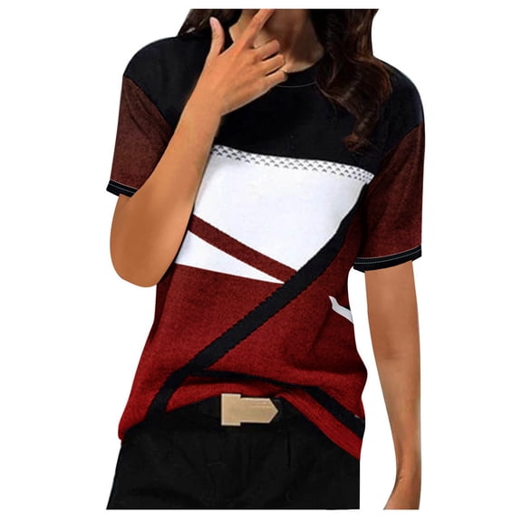 LYXSSBYX Womens T Shirts Graphic Tees Trendy Women's Casual Geometry Printed T-Shirt Short Sleeve Blouse Round Neck Casual Tops
