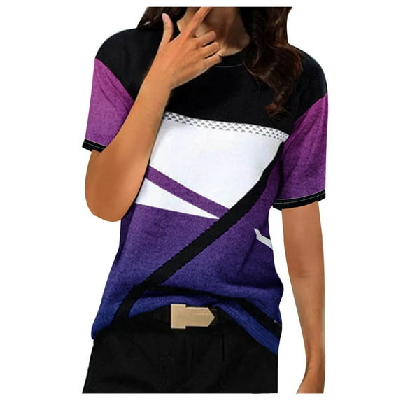 LYXSSBYX Womens T Shirts Graphic Tees Trendy Women's Casual Geometry Printed T-Shirt Short Sleeve Blouse Round Neck Casual Tops