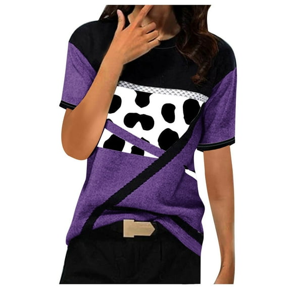 LYXSSBYX Womens T Shirts Graphic Tees Trendy Women's Casual Geometry Printed T-Shirt Short Sleeve Blouse Round Neck Casual Tops