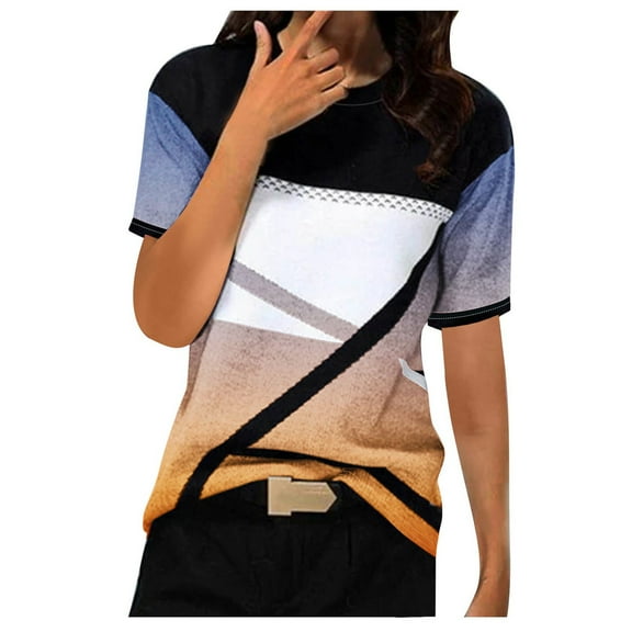 LYXSSBYX Womens T Shirts Graphic Tees Trendy Women's Casual Geometry Printed T-Shirt Short Sleeve Blouse Round Neck Casual Tops