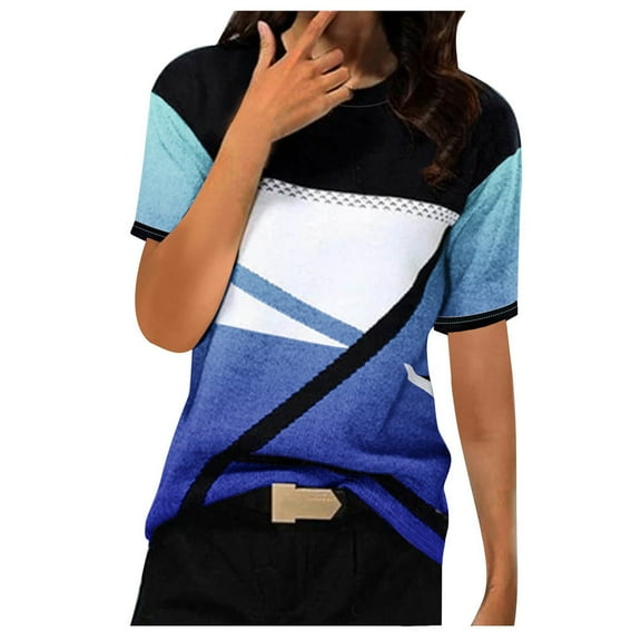 LYXSSBYX Womens T Shirts Graphic Tees Trendy Women's Casual Geometry Printed T-Shirt Short Sleeve Blouse Round Neck Casual Tops