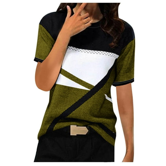 LYXSSBYX Womens T Shirts Graphic Tees Trendy Women's Casual Geometry Printed T-Shirt Short Sleeve Blouse Round Neck Casual Tops