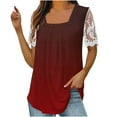 thumbnail image 1 of LYXSSBYX Womens T Shirts Graphic Tees Trendy Women's Fall and Summer Sexy Short Sleeved Neck Printed Color Lace Patchwork Fold T-Shirt Top Blouse, 1 of 5