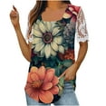 thumbnail image 1 of LYXSSBYX Womens T Shirts Graphic Tees Trendy Women's Fall and Summer Sexy Short Sleeved Neck Printed Color Lace Patchwork Fold T-Shirt Top Blouse, 1 of 5