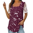 thumbnail image 1 of LYXSSBYX Womens T Shirts Graphic Tees Trendy Women's Fall and Summer Sexy Short Sleeved Neck Printed Color Lace Patchwork Fold T-Shirt Top Blouse, 1 of 5