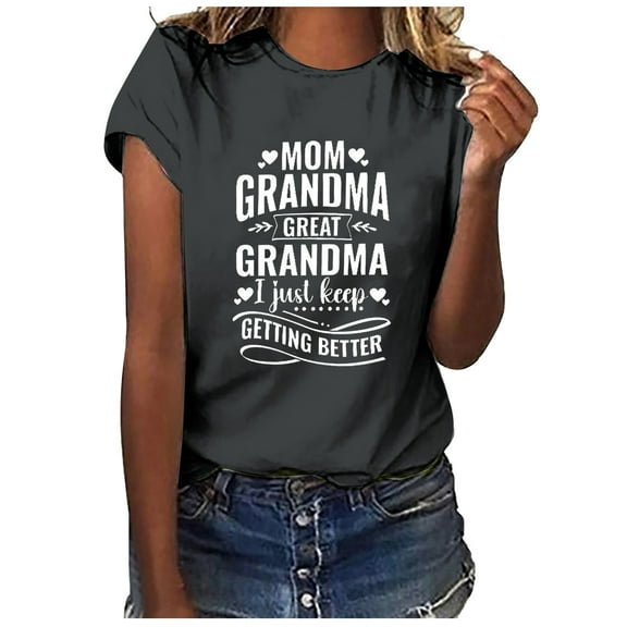 LYXSSBYX Womens T Shirts Graphic Tees Trendy Women's Letter Printed Short Sleeved Casual Loose Top Short Sleeved Round Neck Top/shirt