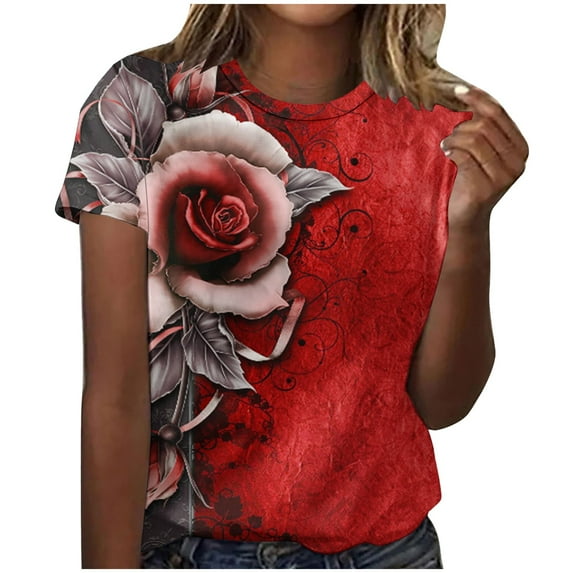 LYXSSBYX Womens T Shirts Graphic Tees Trendy Womens Fashion Print Tops Short Sleeve Out Blouse Round Neck T-Shirt Tops