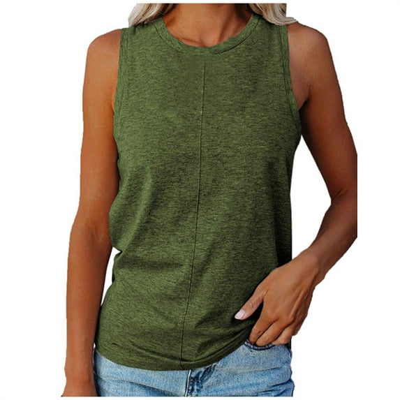 LYXSSBYX Womens Tank Tops Plus Size Clearance Women's Casual Comfort Round Neck Solid Color Hundred Sleeveless Vest Tops