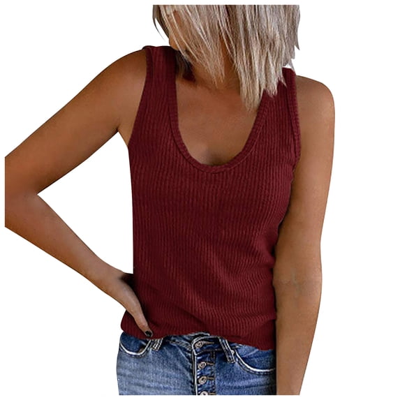 LYXSSBYX Womens Tank Tops Plus Size Womens Solid Tank Tops Sleeveless U-Neck Base Shirt Summer Casual Workout Tees