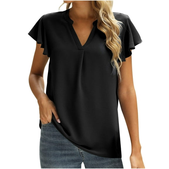 LYXSSBYX Womens Tops Women Loose Casual Short Sleeve V-Neck Solid Casual Blouse T-shirt Tunic Tops