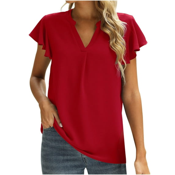 LYXSSBYX Womens Tops Women Loose Casual Short Sleeve V-Neck Solid Casual Blouse T-shirt Tunic Tops