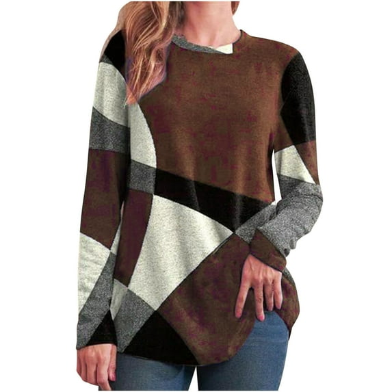 LYXSSBYX Womens Tops Long Sleeve Women's Casual Round Neck Long Sleeve Printed Loose Shirt Blouse Tops