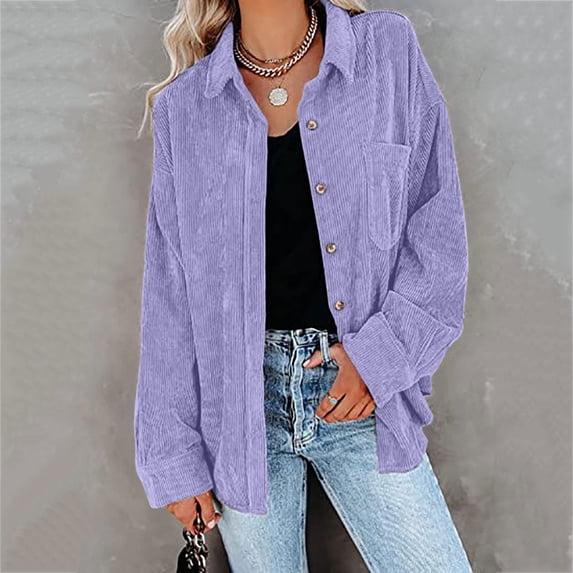 LYXSSBYX Womens Tops Long Sleeve Women's Corduroy Buttoned Cardigan Long Sleeve Lapel Loose Padded Shirt Tops