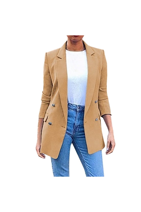 Womens Tops Long Sleeve Clearance Womens Ladies Solid Turn Down Collar Jacket Long Sleeve Coat Outerwear