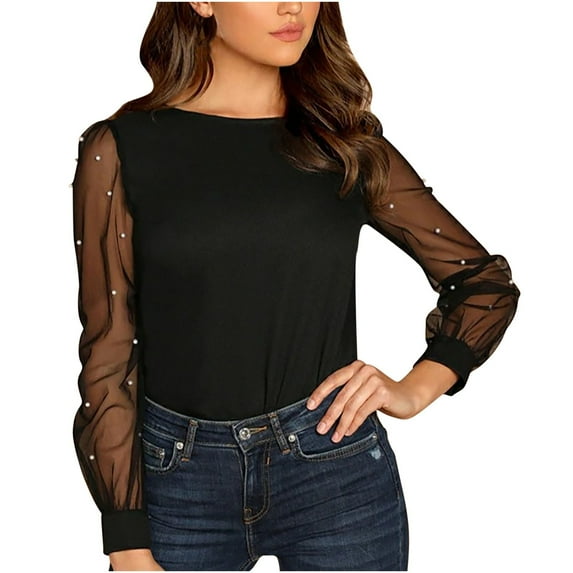 LYXSSBYX Womens Tops Long Sleeve Fashion Women Round Neck Casual Solid Long Sleeve Blouse T Shirt Basic Tops
