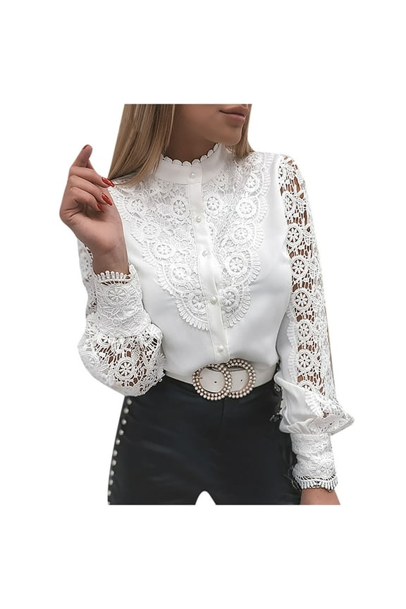 Womens Tops Long Sleeve Sale Fashion Women's Lace Embellished V-Neck Printing Casual Camisole Blouse Tops