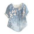 thumbnail image 1 of LYXSSBYX Womens Tops Short Sleeve Women Buttons O-Neck Short Sleeve Floral Print Buttons Cotton Linen Vintage Top, 1 of 4