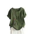 thumbnail image 1 of LYXSSBYX Womens Tshirt Clearance under 10.00 Women's Oversized Printed Button Cotton Linen Shirt Short Sleeved Top, 1 of 3