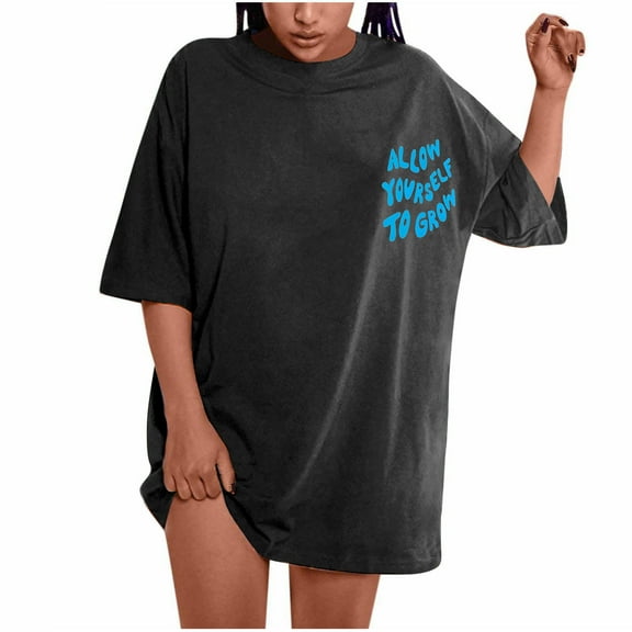 LYXSSBYX Womens Tshirts Graphic Oversized T Shirts For Women Plus Size Slogan Graphic Drop Shoulder Short Sleeve Tops Summer Loose Pullover Tees