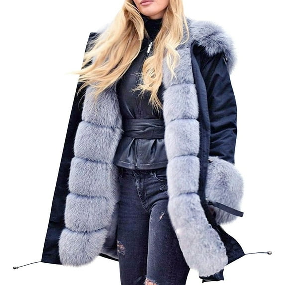 LYXSSBYX Womens Winter Coats Womens Fleece Winter Jacket Hooded Coat Fishtail Warm Long Sleeves Overcoat