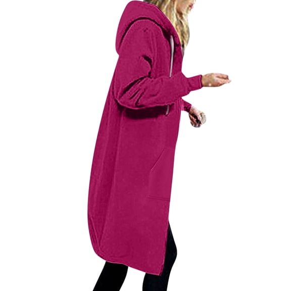 LYXSSBYX Womens Winter Jackets with Hood Women's Solid Color Jacket Thickening and Fleece and Winter Casual Zipper Long Sleeve Pocket Hooded Long Sweater