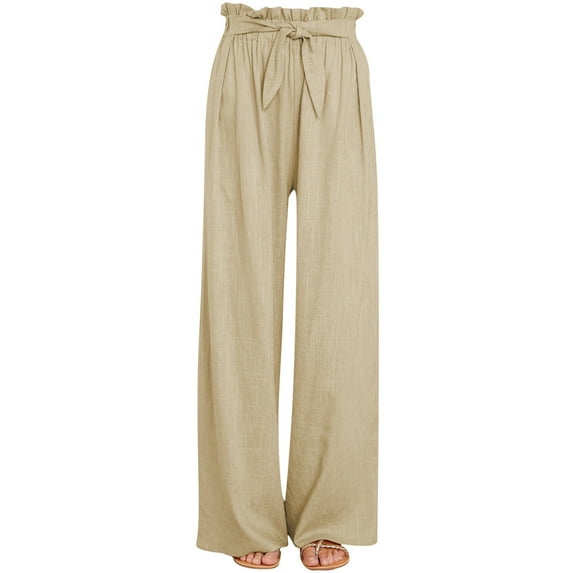 LYXSSBYX Womens Yoga Lounge Dress Pants Pants Work Office Business Women Casual Solid Cotton Linen Drawstring Elastic Waist Long Wide Leg Pants