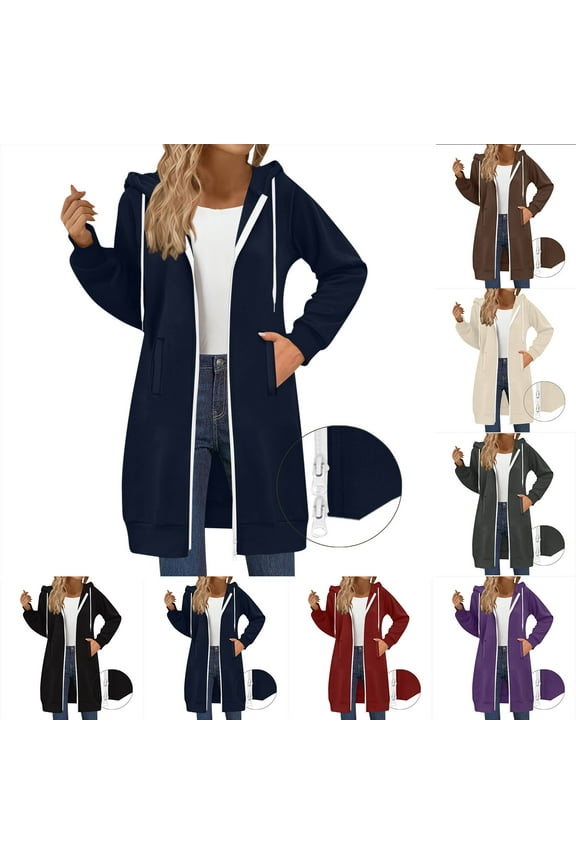 Zip Up Hoodies Women Long Sleeve Long Loose Sweatshirts Oversized Casual 2025 Fall Jacket Coat with Pocket