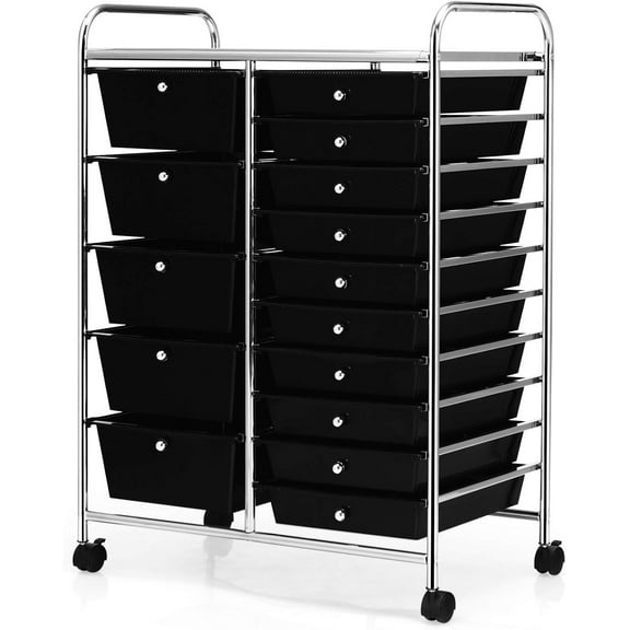 LYYHTY 15-Drawer Rolling Storage Cart, Multipurpose Movable Organizer, Utility Cart for Home, Office, School, Black
