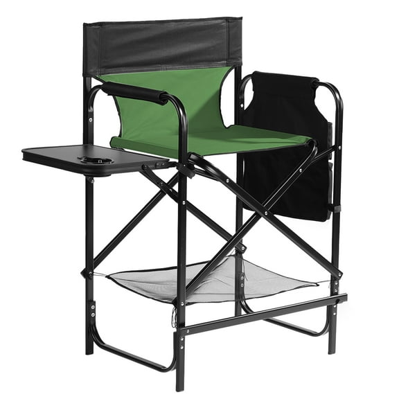 LYYHTY 26" Tall Directors Chair - Folding Camping Chair with Footrest, Built-in Cup Holder, Side Table & Storage Pocket, Heavy-Duty Steel Frame, 600D Oxford Cloth (Olive)​