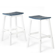 LYYHTY 2Pcs 28'' Tall Outdoor Bar Stools Backless Saddle Counter w/Footrest - Rustproof Frame & Weather-Resistant, Ideal for Patio/Deck Bar SeatingNavy Blue and White