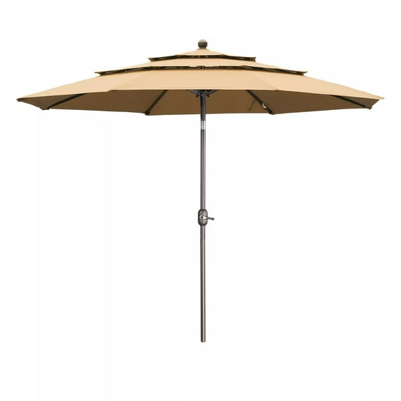 LYYHTY 3 Tier Outdoor 10FT Patio Umbrella Market Table Umbrella w/Crank Brown - UV-Resistant Fabric & Multi-Layer Shade, Ideal for Backyard/Patio Dining