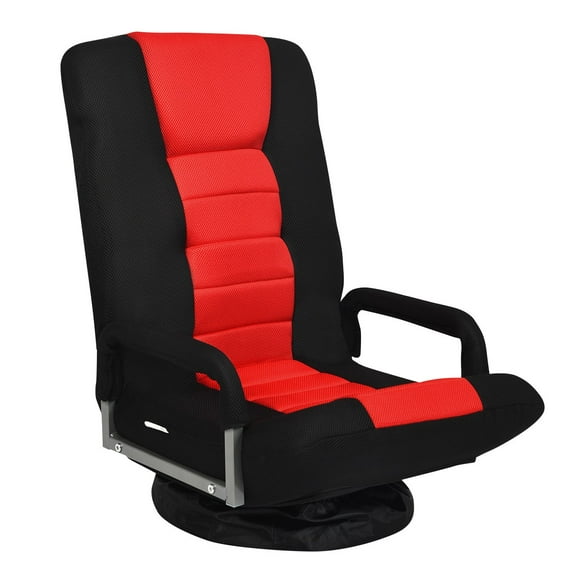 LYYHTY 360 Swivel Gaming Floor Chair Red, Foldable Adjustable 6-Position Backrest, Ergonomic Floor Seat with Breathable Mesh & Soft Sponge, Portable for Gaming, Reading & Relaxation